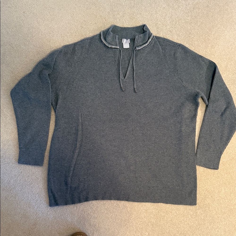 Chico's Gray Sweater with Silver accents at neck